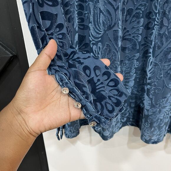 Soft Surroundings Walden Floral Velvet Turtleneck  Top Teal Blue Size 2X Plus - Picture 3 of 5